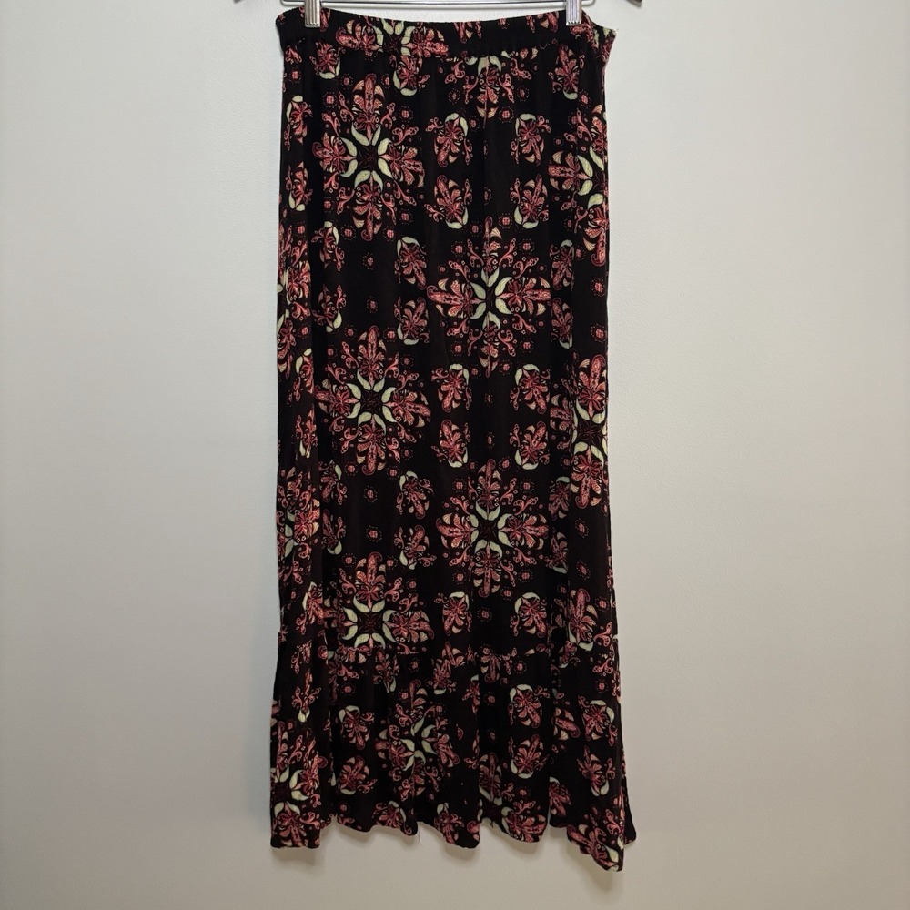Earthbound Womens Maxi Skirt Medium Red Paisley Floral Boho Festival Front Slit - Picture 4 of 11